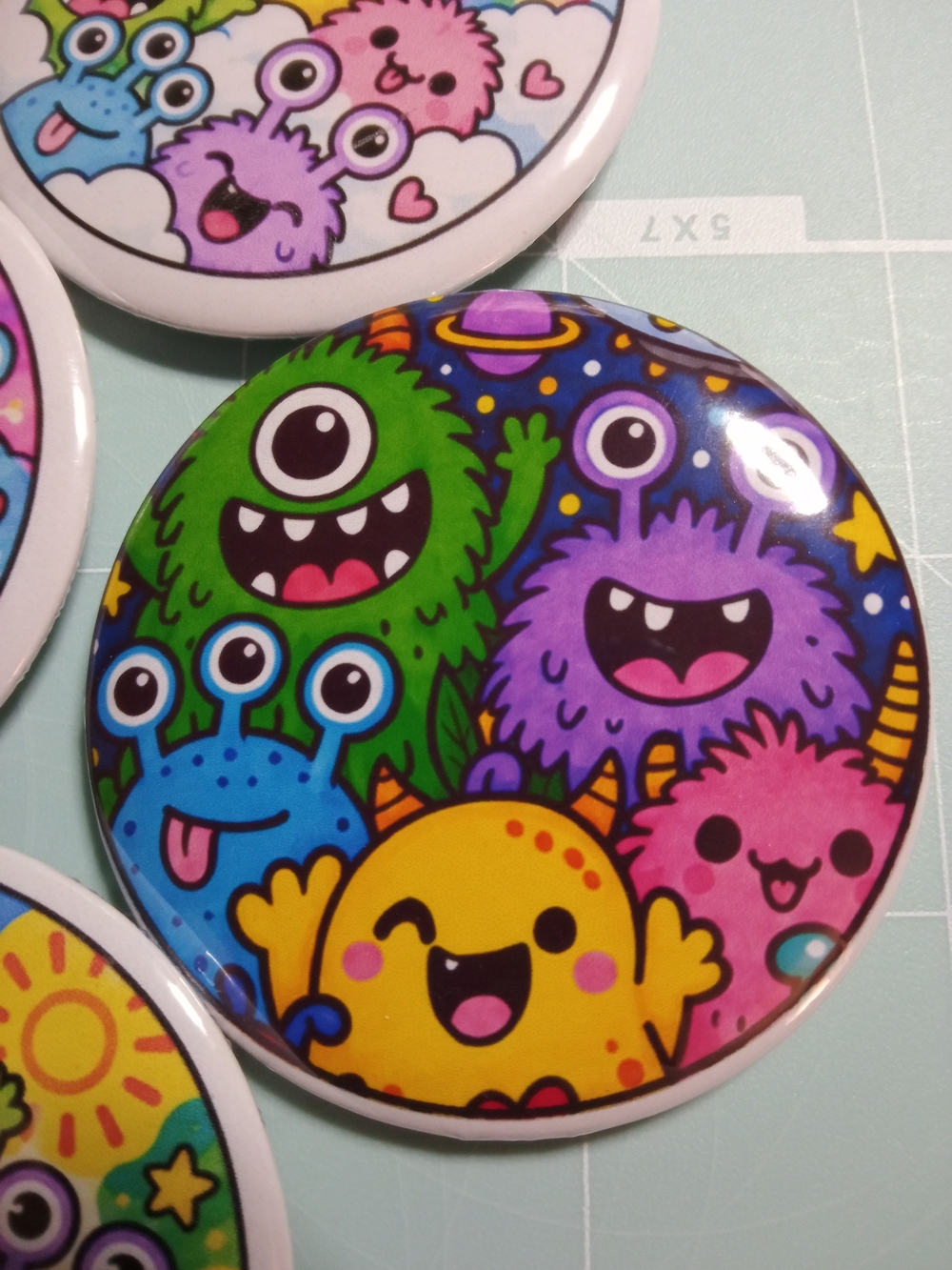 Colorful Monster Kids Pinback Buttons — Multi-Color Fun Pack - Picture 3 of 3